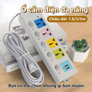 Ổ Cắm Điện Đa Năng Thông Minh B40 - 4 Ổ Cắm, 2 Cổng USB, Chống Cháy Nổ, Công Tắc Riêng Biệt