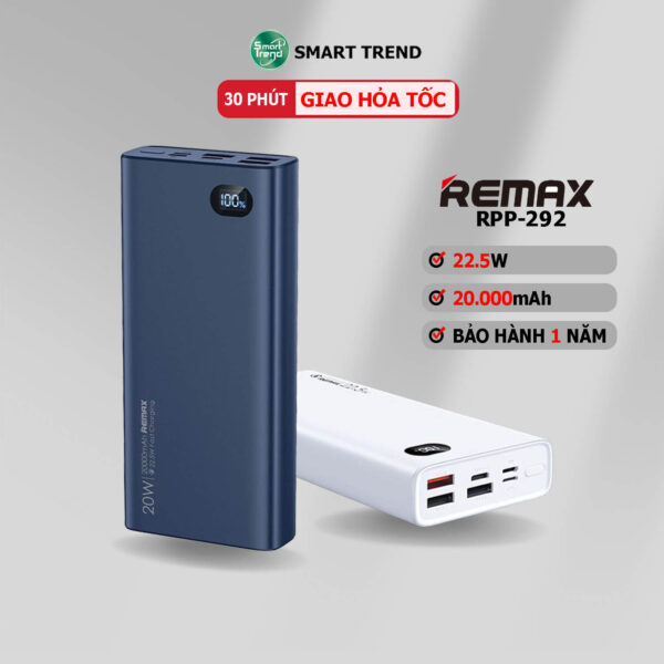 Pin Sạc Dự Phòng Remax RPP-292 20000mAh: Công Nghệ Sạc Nhanh Tối Ưu, Bảo Hành 1 Năm
