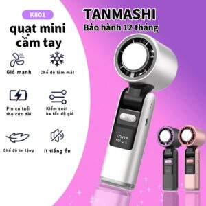 Quạt Cầm Tay Mini K801 - Công Suất Mạnh, Pin 4000mAh, Đèn Pin Tiện Dụng