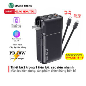 Pin Sạc Dự Phòng Remax RPP-267 20000mAh: Sạc Nhanh QC3.0, PD20W, Tích Hợp Cáp và Nguồn AC