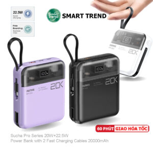 Pin Sạc Dự Phòng Remax RPP-603 20000mAh - Sạc Nhanh QC3.0, VOOC 2.0, PD20W, Tích Hợp Cáp Sạc - Bảo Hành 1 Năm